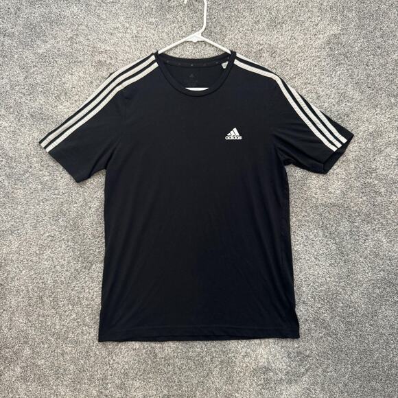 Adidas Shirt Mens Medium Black Three Stripes Aeroready Athletic Training Tee - Picture 1 of 12